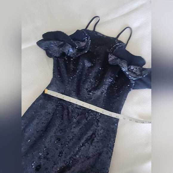C/Meo collective sequin Ruffled halter  gown slit dress New With Tags - Picture 9 of 16